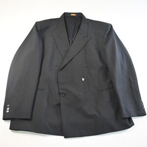 Vtg USA Made Primo 58L Black Wool Double Breasted Blazer Suit Jacket Sport Coat